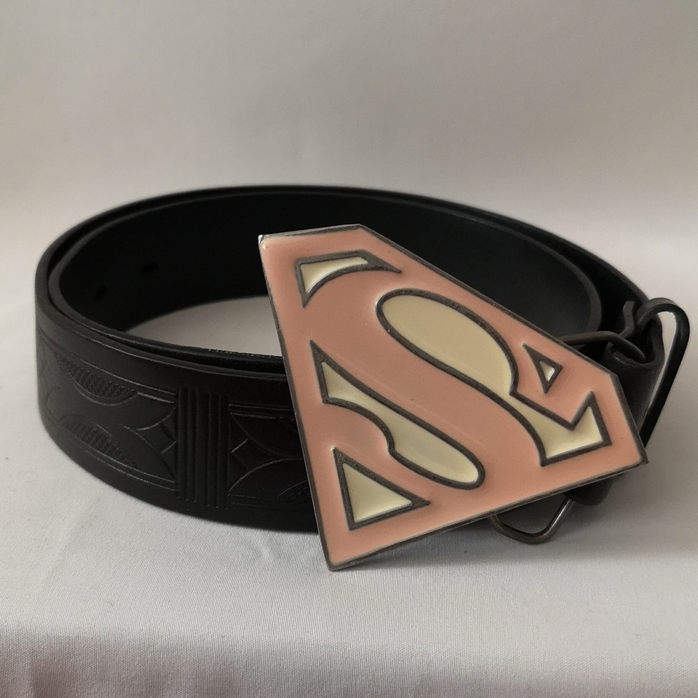 Fantastic Levi Strauss Signature Genuine Leather Embossed Belt Superwoman Buckle